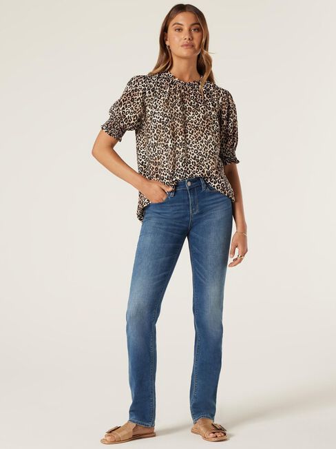 Sasha Short Sleeve Top, Camel Leopard, hi-res