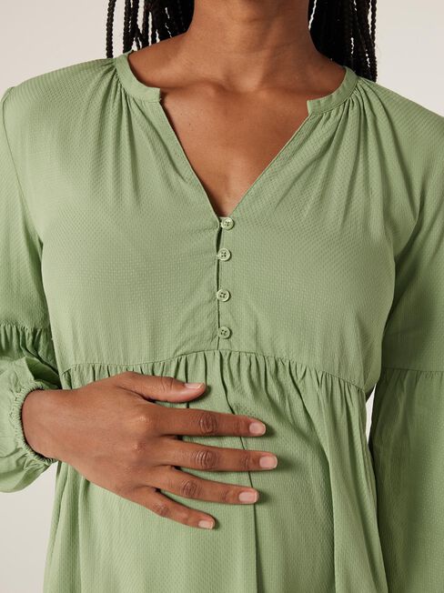 Ella Button Closure Long Sleeve Maternity Blouse, Sage, hi-res