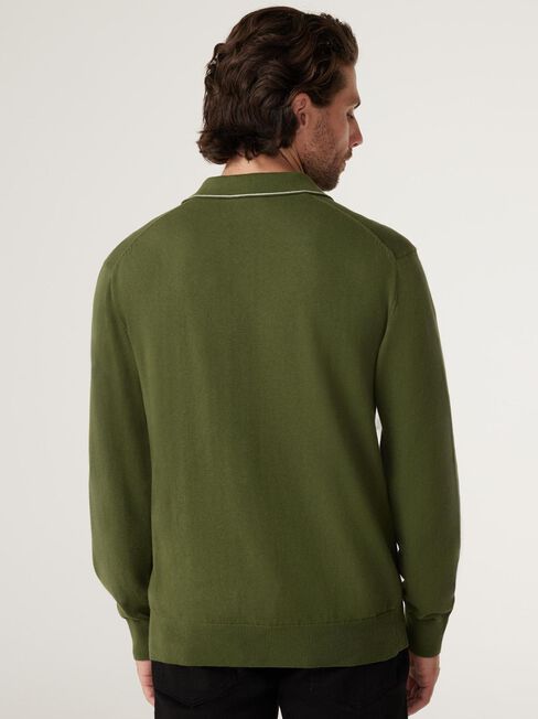 Eric Tipped Long Sleeve Polo, Olive, hi-res
