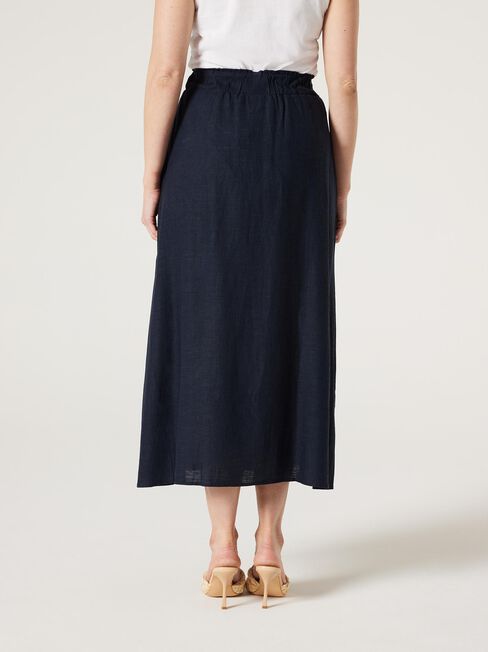 Mia Linen Midi Skirt, Ink, hi-res
