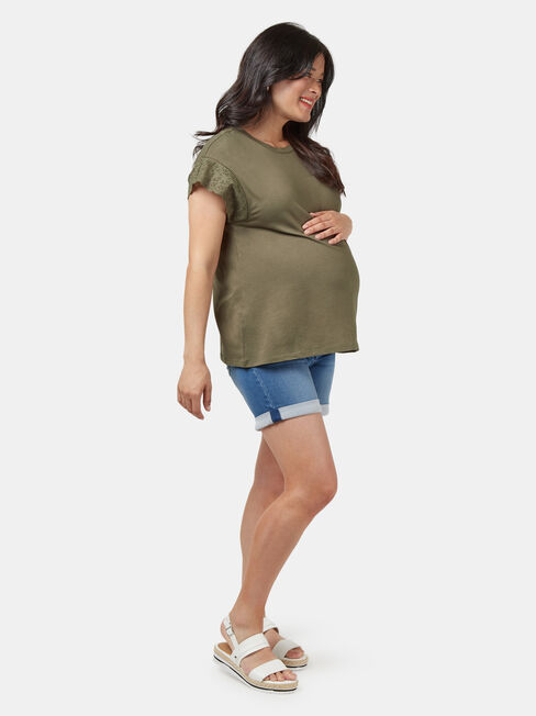 Elle Broderie Maternity Tee, Green, hi-res