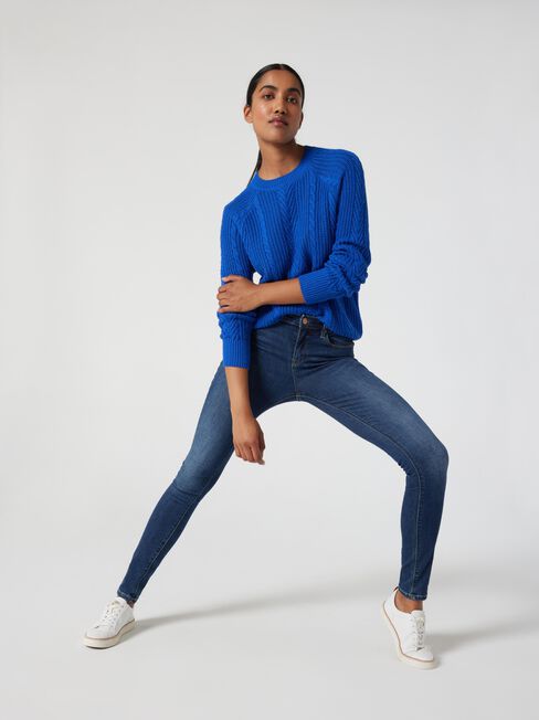 Lawrence Raglan Cable Knit, Blue, hi-res