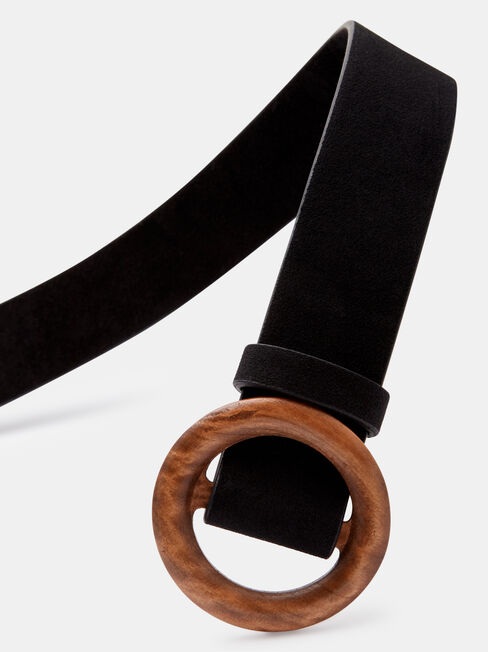 Kala Round Buckle Belt, Black, hi-res