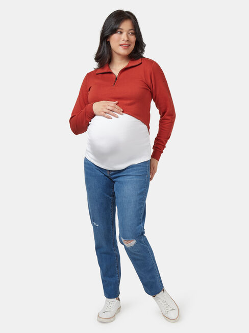 Pearl Zip Front Concave Sweat, Red, hi-res