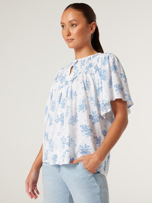 Wren Flutter Slv Top, Santorini Floral, hi-res