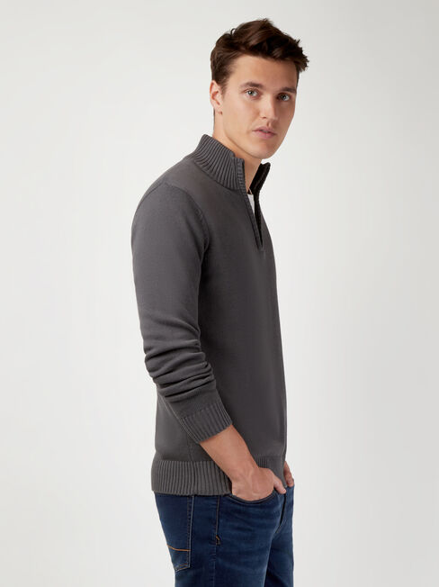 Ezra Funnel Zip Neck Knit, Black, hi-res