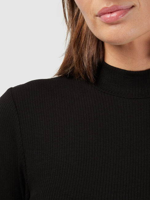 Morticia Mock Neck Top, Black, hi-res