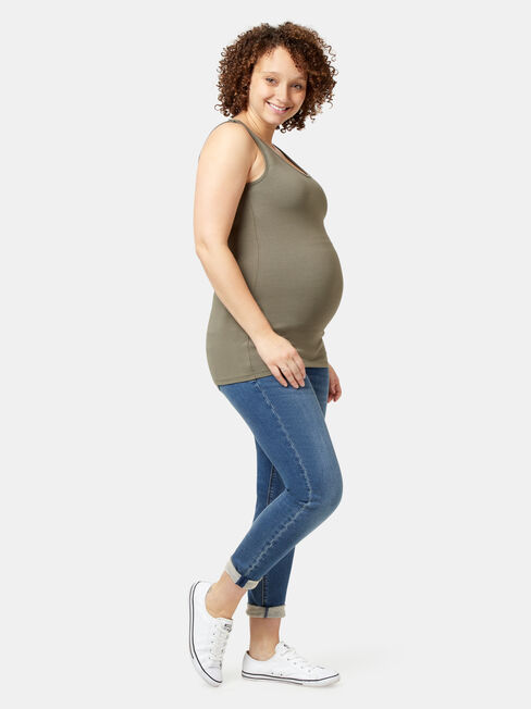 Post Maternity Cotton Nursing Tank, Green, hi-res