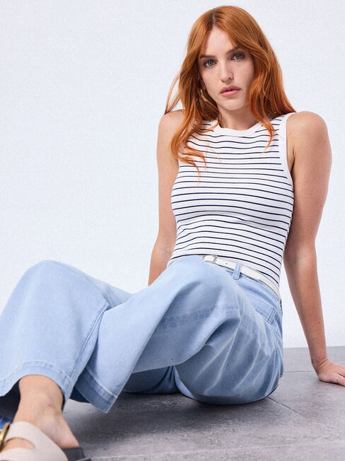 Classic Rib Tank, White/French Navy Stripe, hi-res