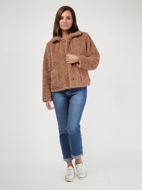 Beatrix Faux Shearling Jacket, Brown, hi-res