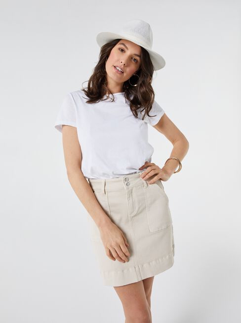 Bella A-Line Denim Skirt, White, hi-res