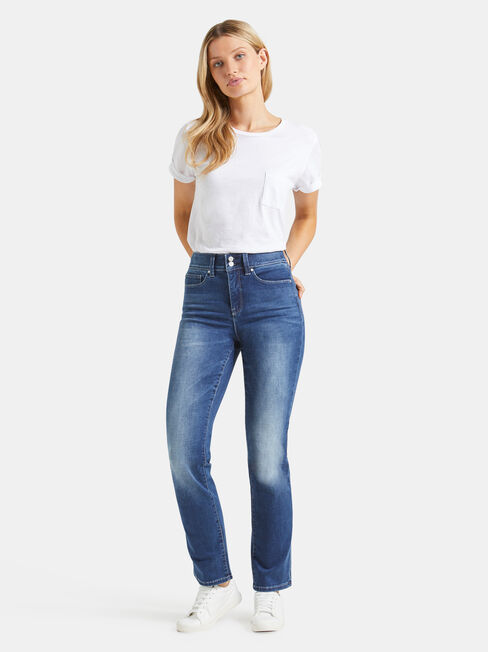 Tummy Trimmer Slim Straight jeans Mid Sapphire, Mid Indigo, hi-res