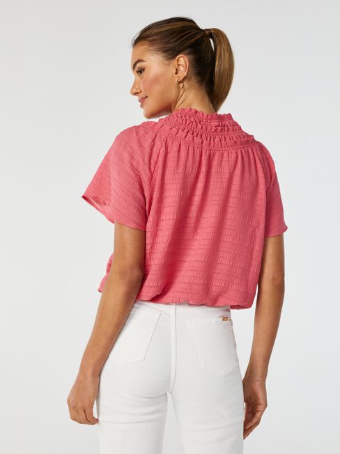 Finn Textured Tie Neck Blouse, Pink, hi-res