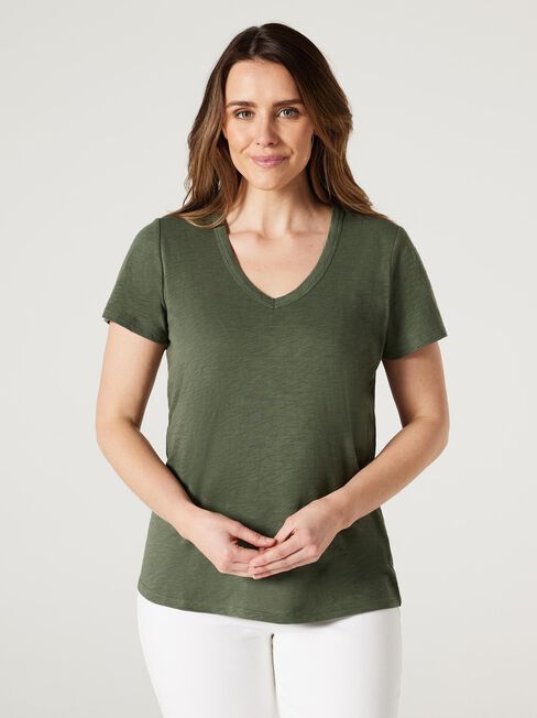 Essential V-Neck Tee, Green, hi-res
