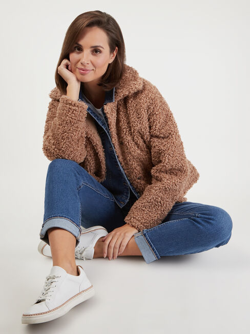 Beatrix Faux Shearling Jacket, Brown, hi-res