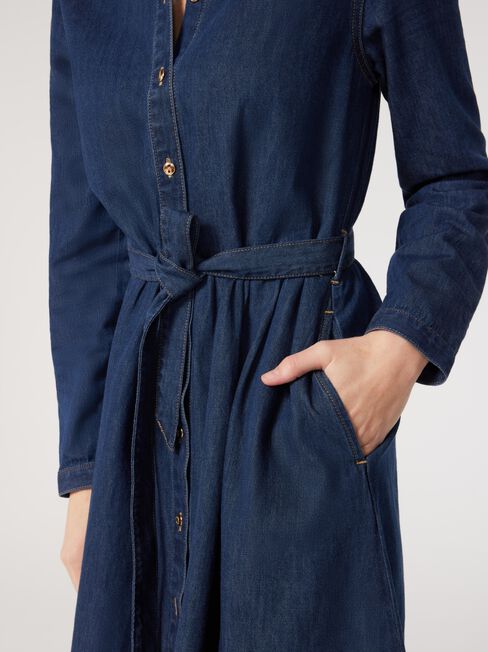 Dominique Denim Shirt Dress, Blue, hi-res