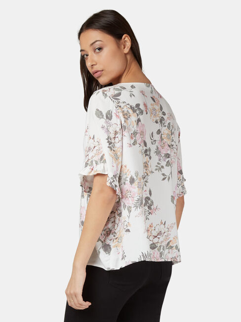 Tia Short Sleeve Peasant Top, White, hi-res