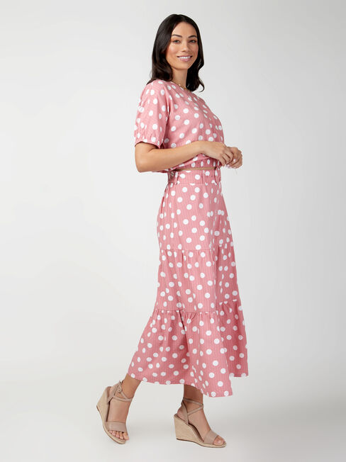 Sara Belted Tiered Skirt, Pink, hi-res