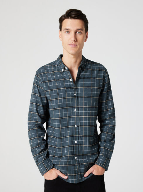 LS Russ Brushed Check Shirt, Green, hi-res