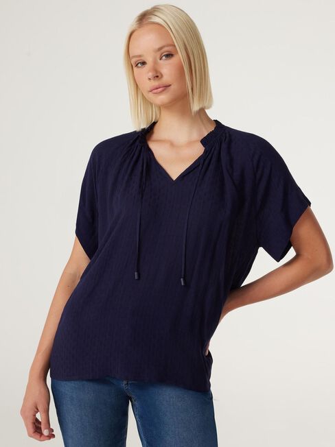 Jemima V-Neck Blouse, French Navy, hi-res