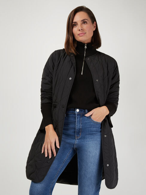Gloria High Neck Half Zip Knit, Black, hi-res