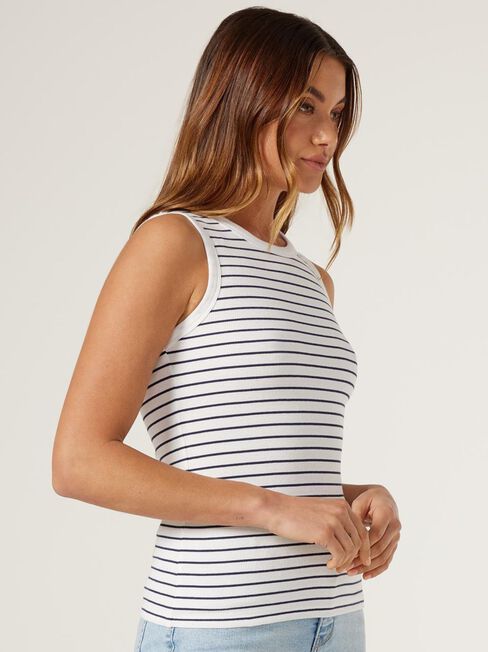 Classic Rib Tank, White/French Navy Stripe, hi-res