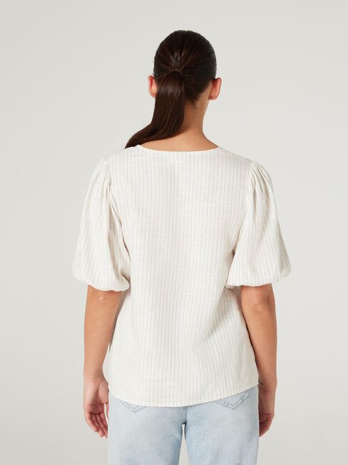 Maya V-Neck Top, Oat Stripe, hi-res