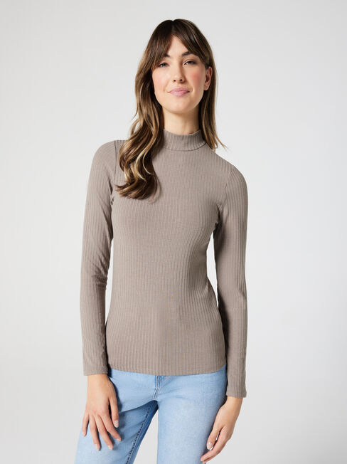 Morticia Mock Neck Top, Brown, hi-res