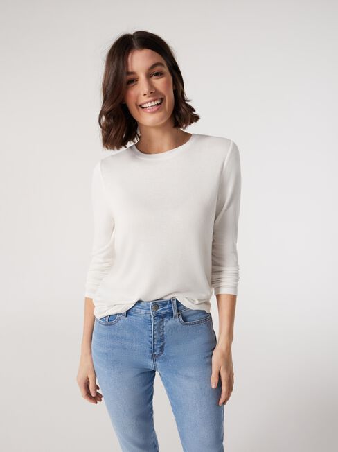 Lottie Soft Touch Curve Hem Pullover, White, hi-res