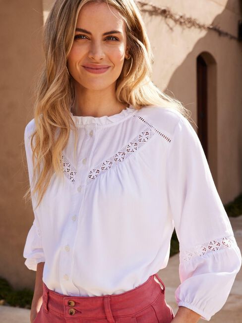Fawn lace Insert Blouse, White, hi-res