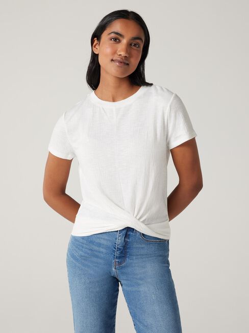 Katherine Lace Detail Tee, White, hi-res
