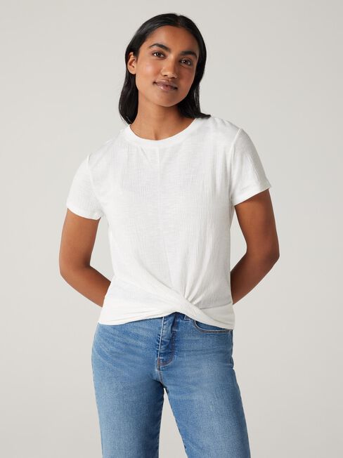 Katherine Lace Detail Tee, White, hi-res