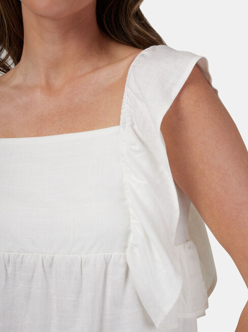 Erin Square Neck Flutter Sleeve Top, White, hi-res