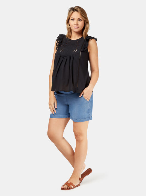 Gigi Chambray Maternity Short, Blue, hi-res