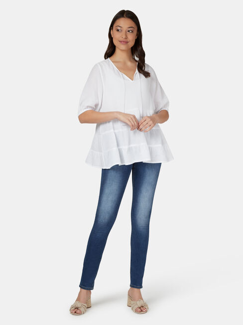 Cara Cheesecloth Tiered Top, White, hi-res