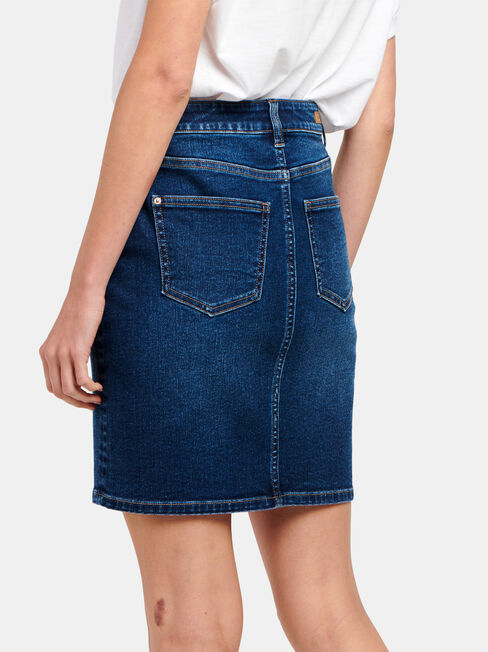 Mariah Classic Denim Skirt, Mid Indigo, hi-res