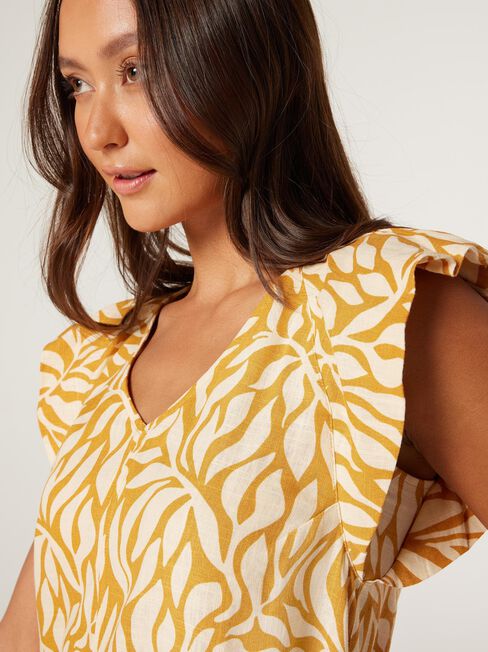 Kourt Flutter Slv Top, Golden Leaf, hi-res