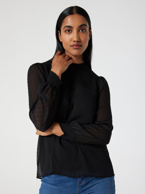 Amy Frill Sleeve Top, Black, hi-res