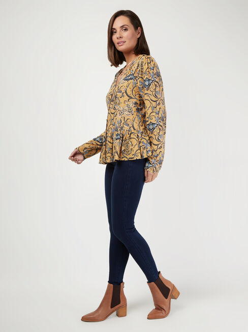 Everly Button Thru Top, Yellow, hi-res