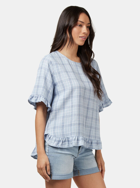 Lola Ruffle Top, Blue Stripe, hi-res