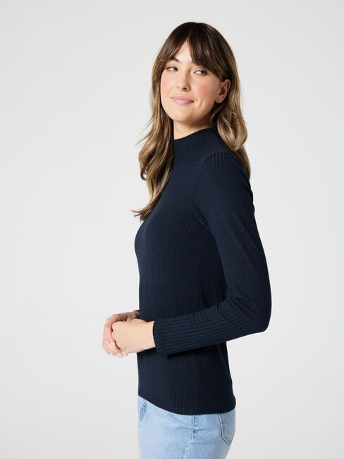Morticia Mock Neck Top, Blue, hi-res