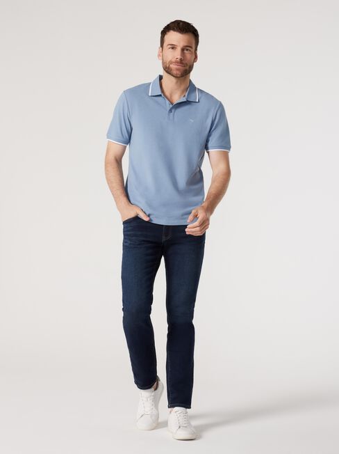 Nash Tipped Short Sleeve Polo, Faded Blue, hi-res