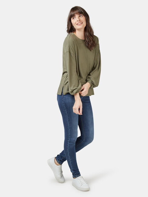 Ella Drop Shoulder Textured Top, Green, hi-res