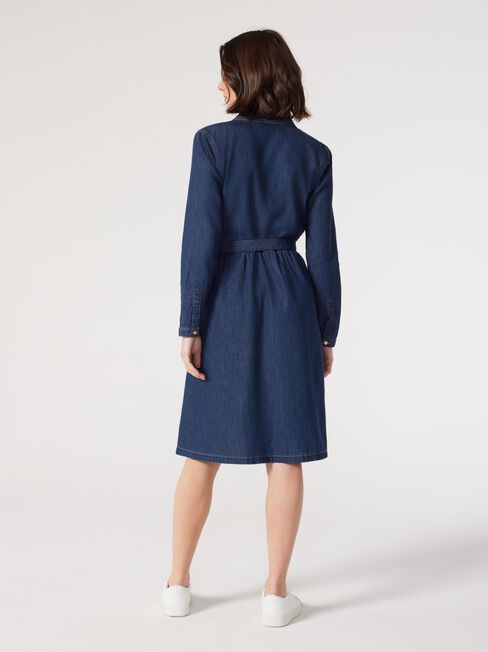 Dominique Denim Shirt Dress, Blue, hi-res