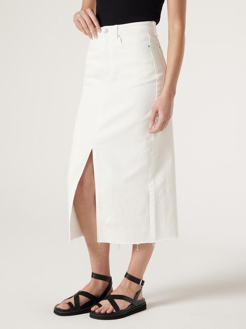 Missy Denim Midi Skirt, White, hi-res