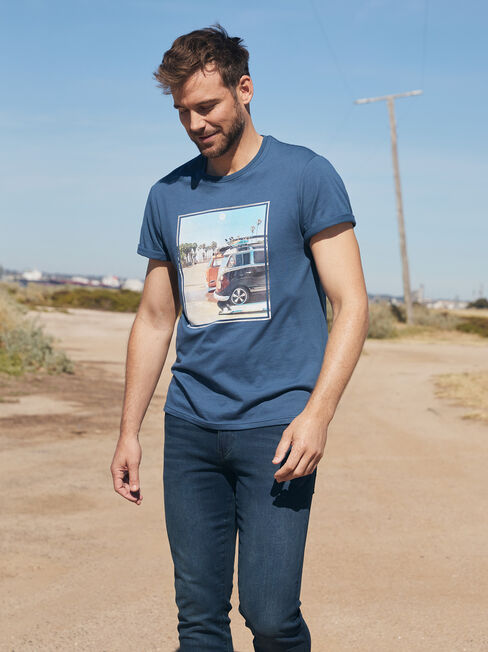 SS VW Surf Print Crew Tee, Blue, hi-res