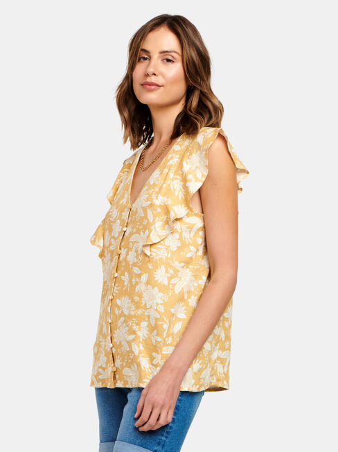 Penelope Flutter Slv Top, Yellow, hi-res