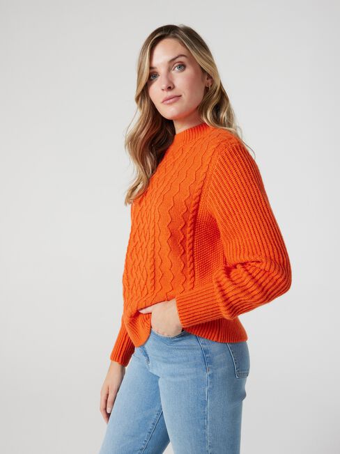 Elena Cable Knit Pullover, Orange, hi-res