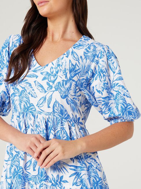Sonny V-Neck Dress, Blue Botanical , hi-res