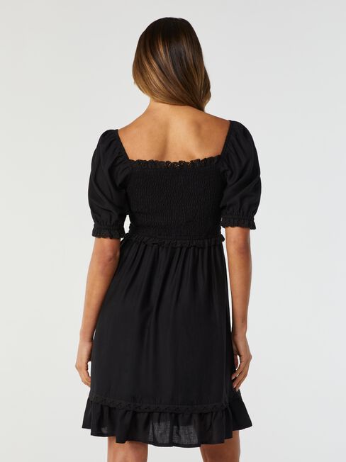 Sunny Shirred Bust Dress, Black, hi-res